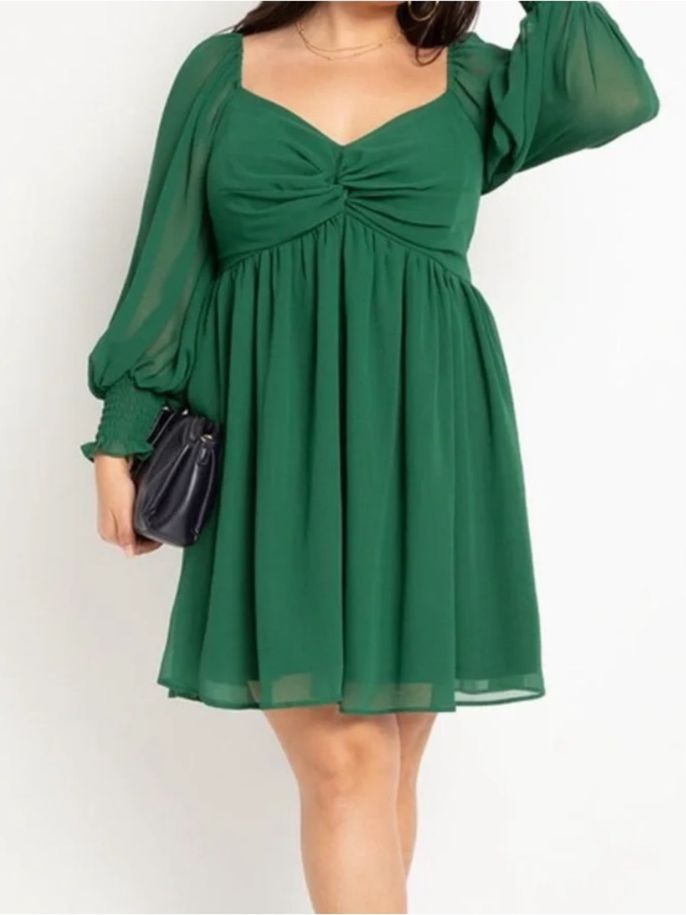 Eloquii Emerald Green Twisted Bodice Party Mini Dress Sz 20 Sheer Layers L/S NWT